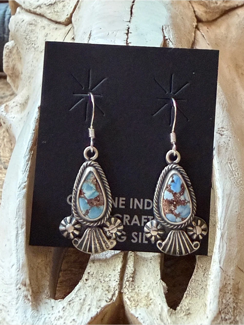 Verley Betone Navajo Turquoise Teardrop Sterling Silver Dangle Earrings